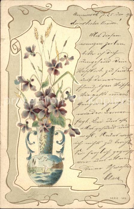 Blumen Veilchen Vase Litho