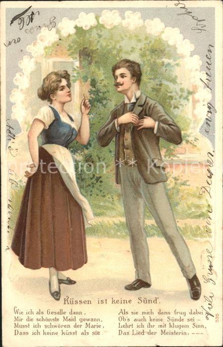 Poesie Gedicht Kuessen ist keine Suend Paar Litho