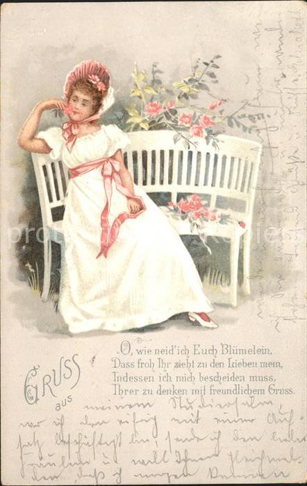 Poesie Gedicht Frau Hutmode Rosen Litho