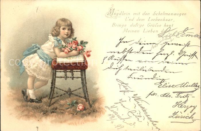 Kinder Child Enfants Rosen Gedicht Litho