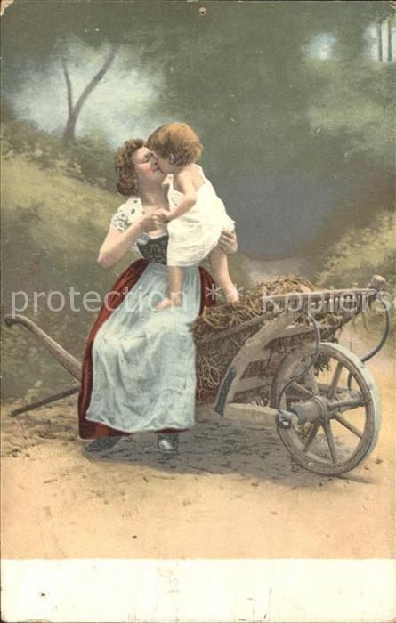 Landwirtschaft Schubkarre Rechen Mutter Kind