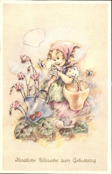 Geburtstag Kind Blumen Schmetterling