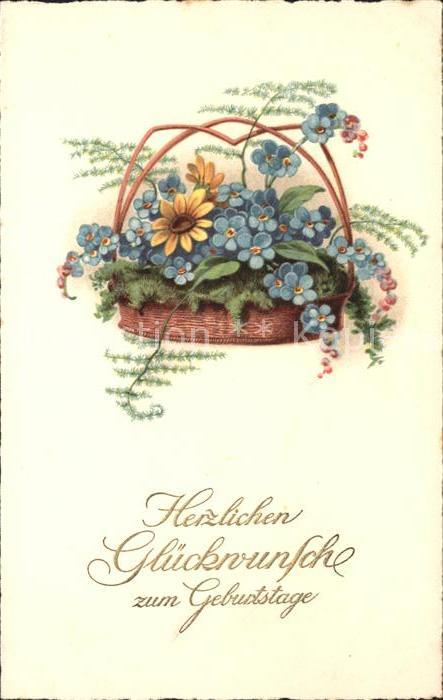Geburtstag Vergissmeinnicht Korb Litho
