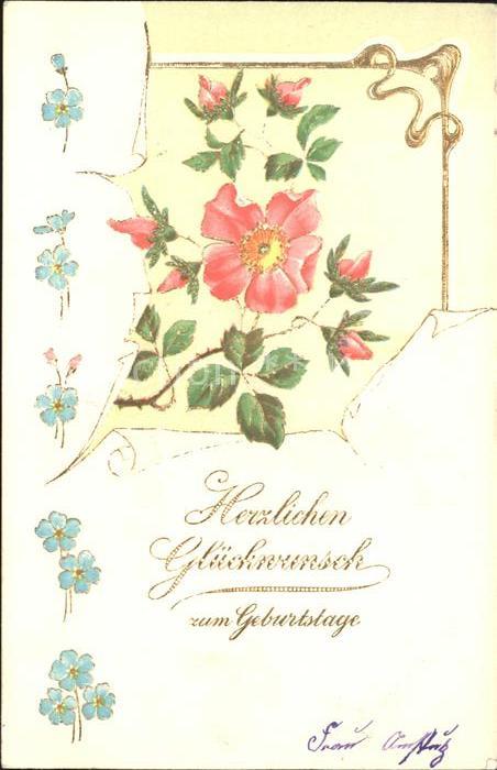 Geburtstag Rosen Vergissmeinnicht Litho