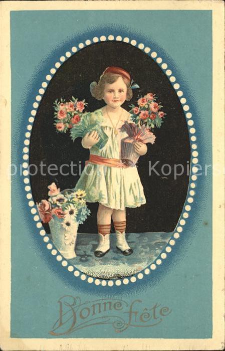 Kinder Child Enfants Blumen Glueckwunsch Litho