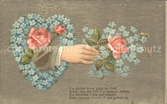 Rosen Vergissmeinnicht Hand Gedicht Litho