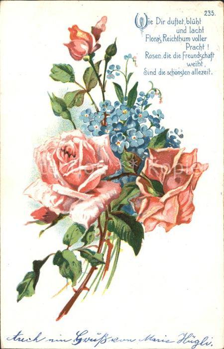 Rosen Vergissmeinnicht Gedicht Litho