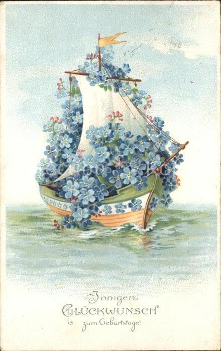 Geburtstag Segelboot Vergissmeinnicht Litho