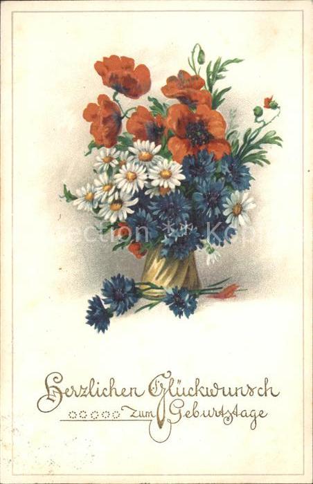 Geburtstag Mohnblumen Margeriten Kornblumen Litho