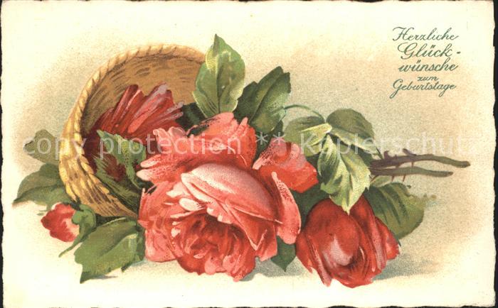 Geburtstag Rosen Litho