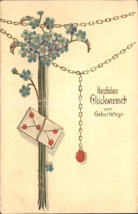 Geburtstag Vergissmeinnicht Brief Marienkaefer Litho