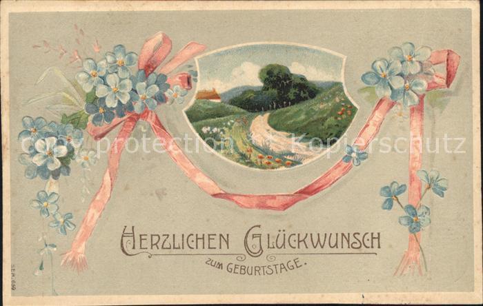 Geburtstag Glueckwunsch Vergissmeinnicht Litho