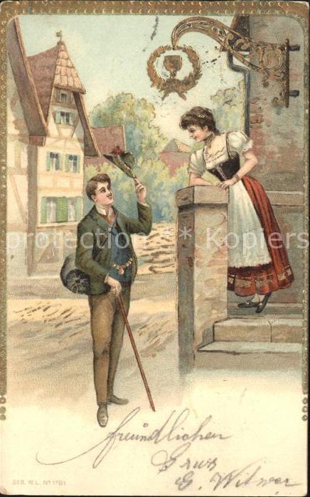 Wandern Wanderer Wirtin Gasthaus Litho