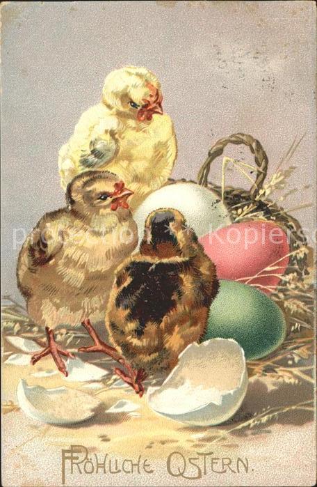 Ostern Easter Paques Kueken Eier Litho