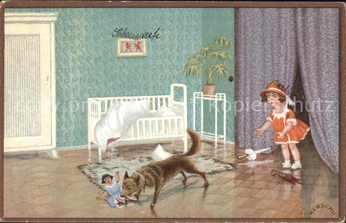 Verlag Wenau Delila Nr. 2235 Herschu Kind Hund Puppe Kinderbett
