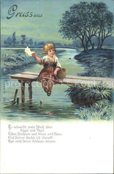 Kinder Child Enfants Fluss Gedicht Litho