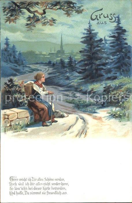 Wandern Gruss Frau Gedicht Litho