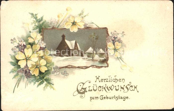 Geburtstag Glueckwunsch Primeln Vergissmeinnicht Litho