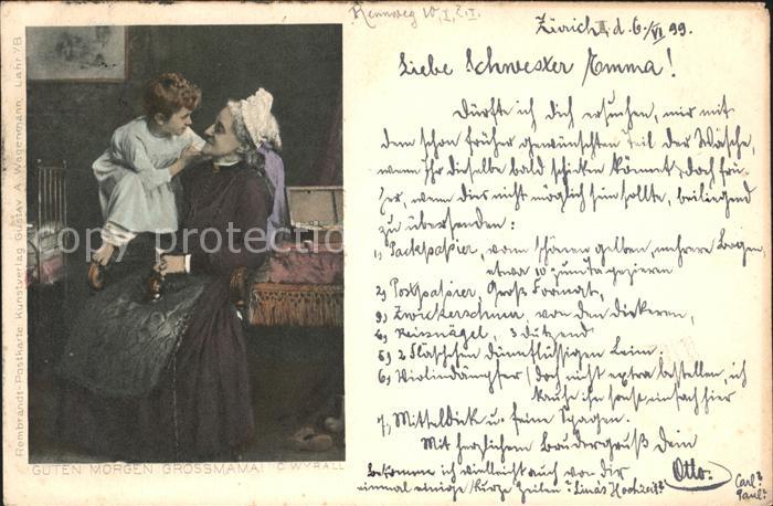 Kuenstlerkarte C. Wyrall Kind Grossmama Rembrandt-Postkarte
