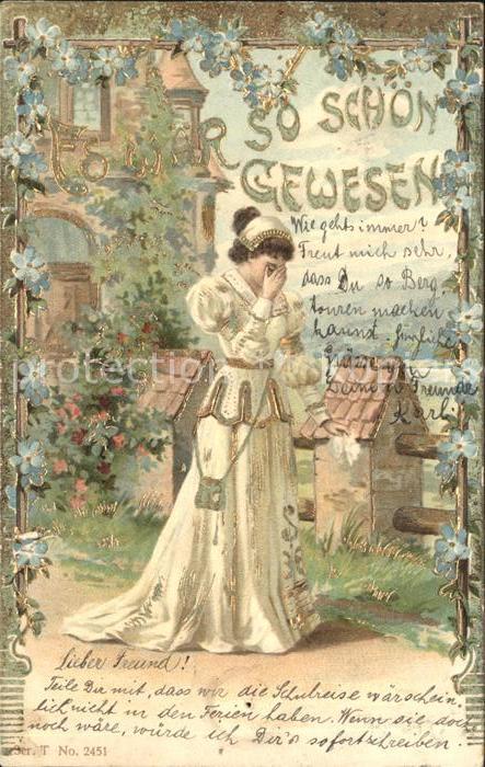 Frauen weinen Abschied Vergissmeinnicht Litho