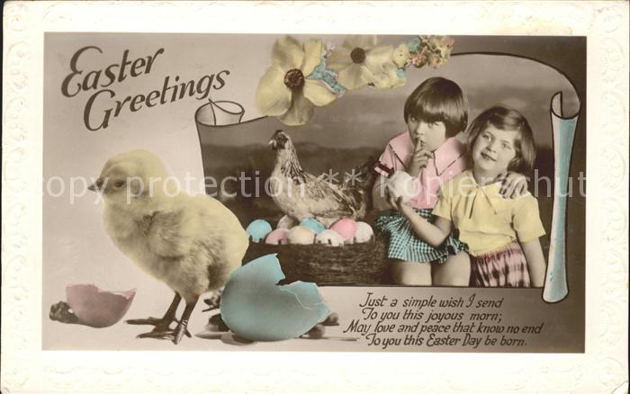Ostern Easter Paques Kinder Kueken Huhn Eier Primeln Gedicht