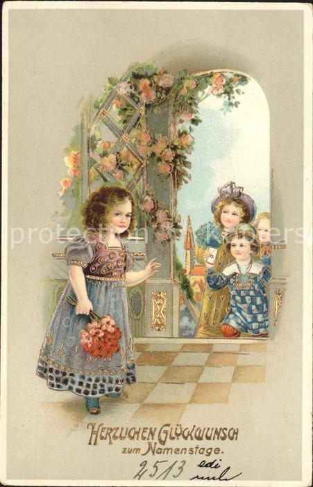 Namenstag Namenskarte Kinder Blumen Litho
