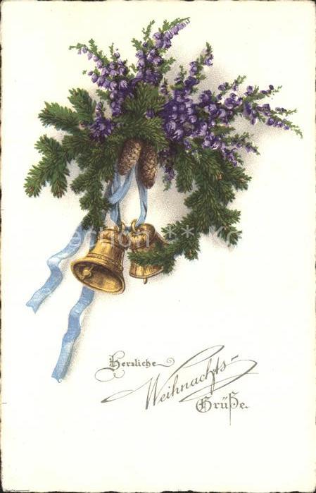 Kirchenglocke Churchbell Cloche Eglise Tannenzapfen Blumen Weihnachten Litho