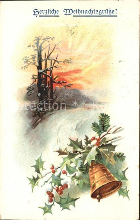 Kirchenglocke Churchbell Cloche Eglise Stechpalme Weihnachten Litho