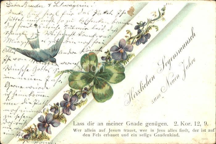 Neujahr Glückwunsch Kleeblatt Veilchen Schwalbe