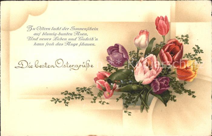 Ostern Easter Paques Tulpen Gedicht Litho