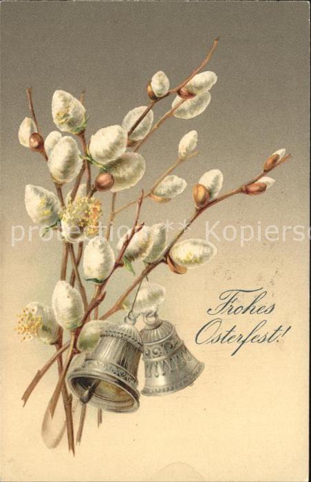 Kirchenglocke Churchbell Cloche Eglise Ostern Weidenkätzchen Litho