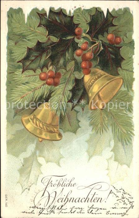 Kirchenglocke Churchbell Cloche Eglise Stechpalme Weihnachten Litho