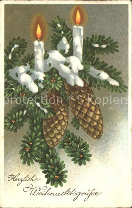 Tannenzapfen Kerzen Weihnachten Litho