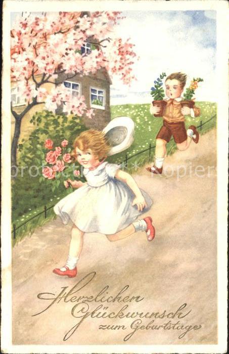 Geburtstag Glueckwunsch Kinder Blumen Hut