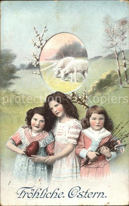 Kinder Child Enfants Ostern Schafe Osterei Weidenkätzchen