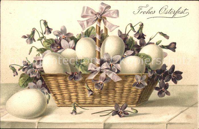 Ostern Easter Paques Veilchen Eier Korb Litho