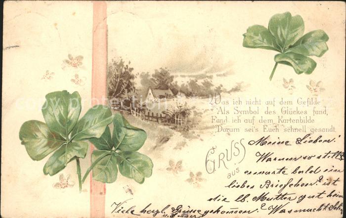 Kleeblatt Cloverleaf Trebol Trefle Gruss Gedicht Litho