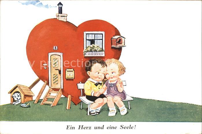 Kinder Child Enfants Herz Haus Hund Vogel