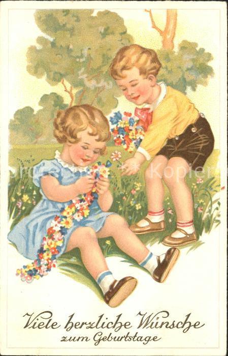 Kinder Child Enfants Blumen Glückwunsch Geburtstag