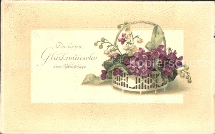 Geburtstag Glueckwunsch Veilchen Maigloeckchen Litho