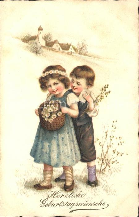 Kinder Child Enfants Blumen Glueckwunsch Geburtstag