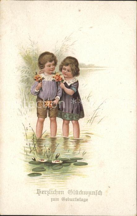 Kinder Child Enfants Blumen Seerosen Glueckwunsch Geburtstag