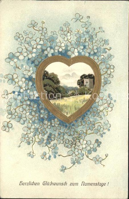 Namenstag Namenskarte Herz Vergissmeinnicht Litho