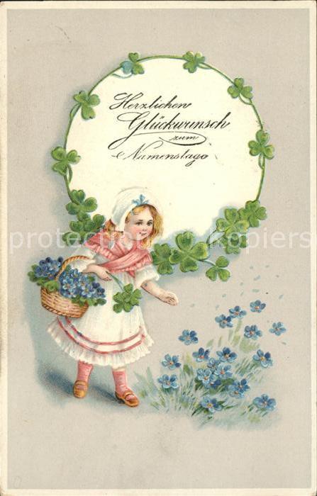 Namenstag Namenskarte Kind Vergissmeinnicht Kleeblätter