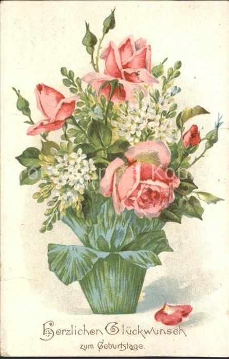 Rosen Glückwunsch Geburtstag Litho