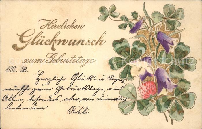 Kleeblatt Cloverleaf Trebol Trefle Kleeblume Glockenblumen Glückwunsch Geb
