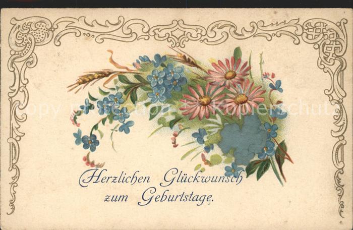 Geburtstag Glueckwunsch Vergissmeinnicht Margeriten Litho