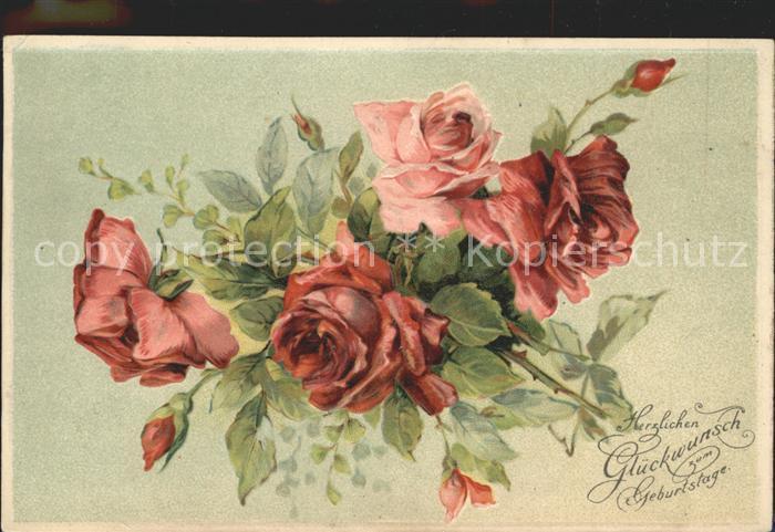 Rosen Glückwunsch Geburtstag Litho