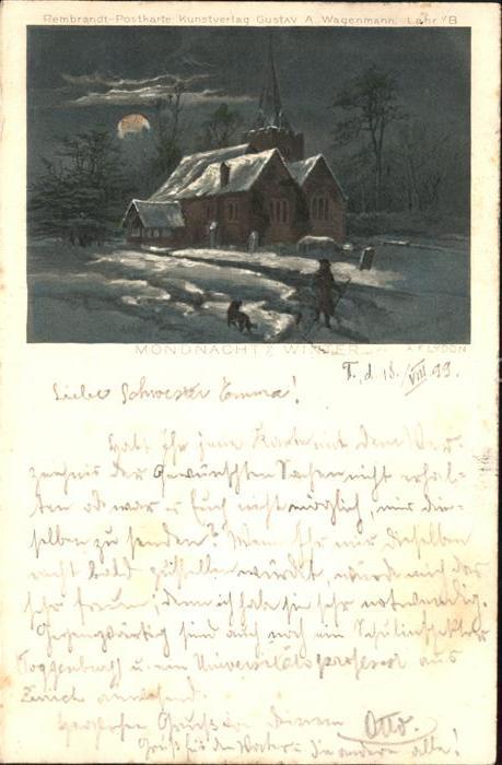 Kuenstlerkarte A.F. Lydon Mondnacht im Winter Rembrandt-Postkarte