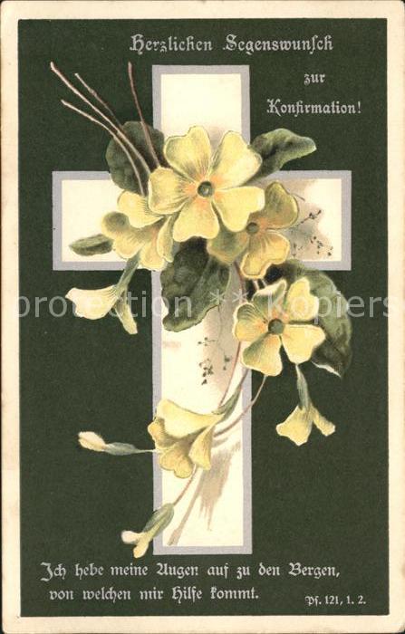 Konfirmation Glueckwunsch Kreuz Blumen Litho
